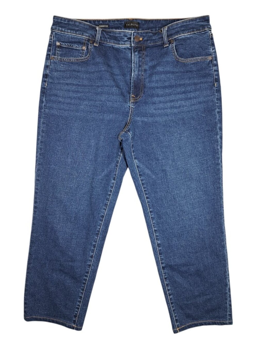 Talbots Everyday Relaxed Jeans Womens 14P Petite Dark Wash Cropped Ankle Stretch